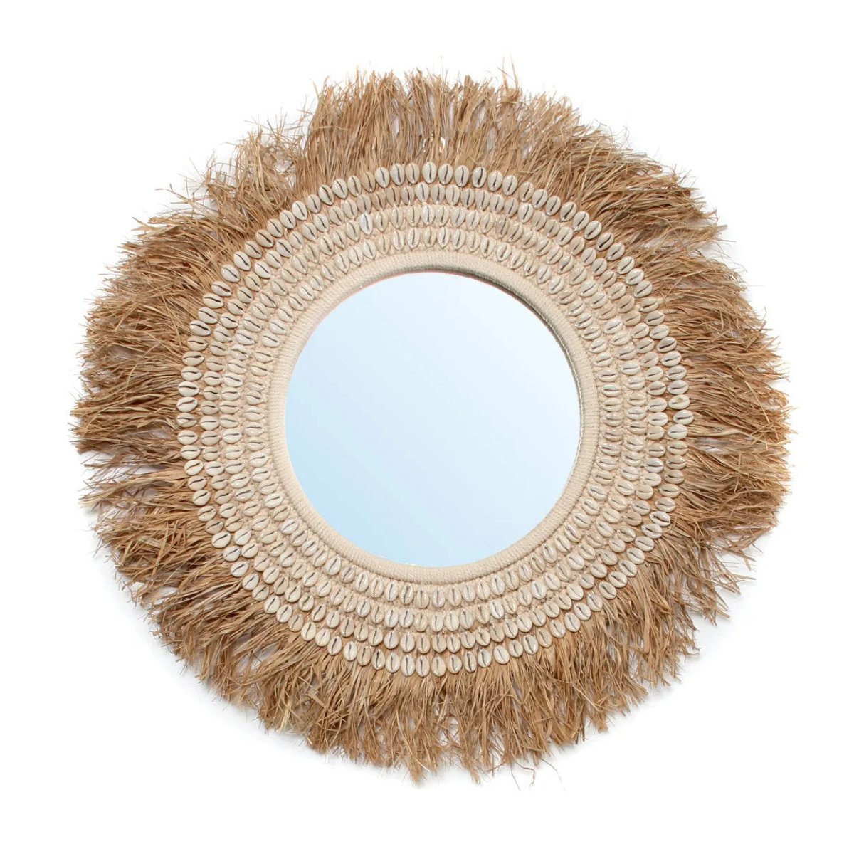 The Raffia Cowrie Mirror - Natural White - 