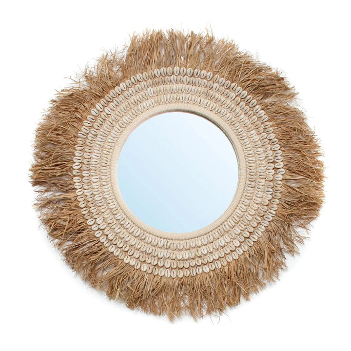 The Raffia Cowrie Mirror - Natural White - 