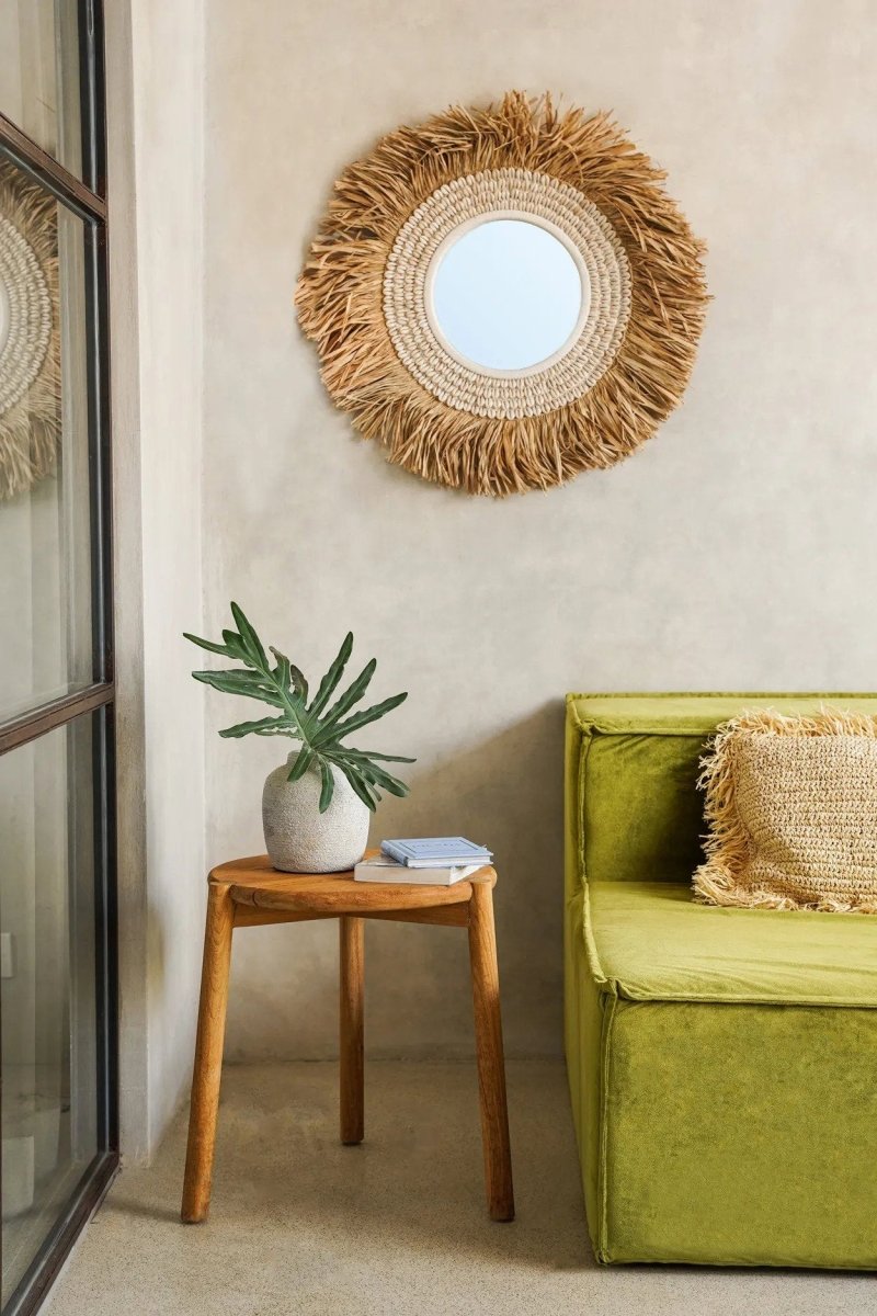 The Raffia Cowrie Mirror - Natural White - 