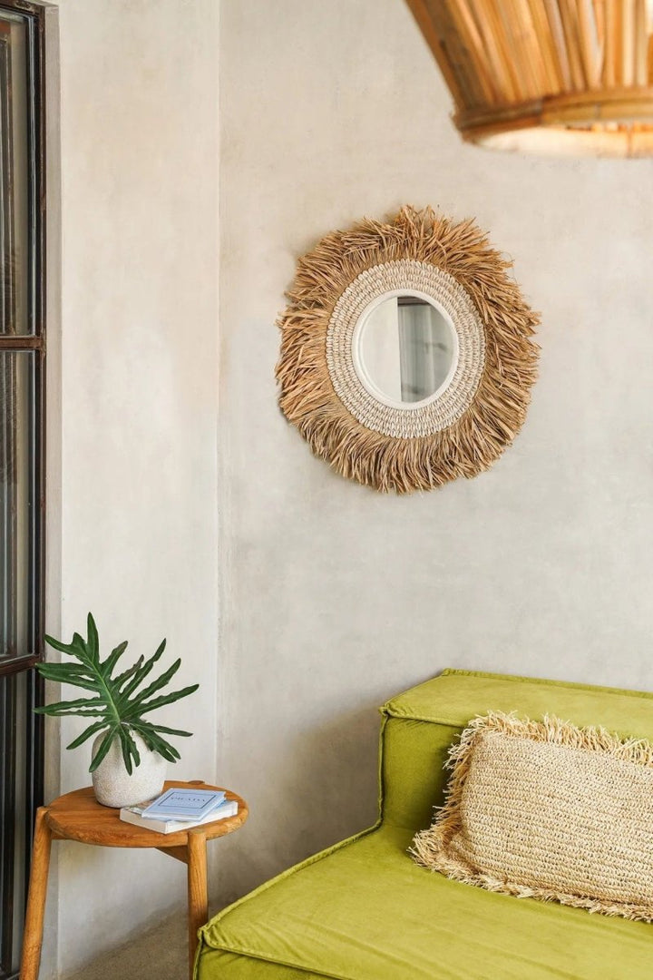 The Raffia Cowrie Mirror - Natural White - 