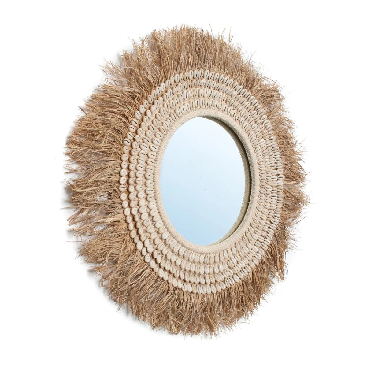 The Raffia Cowrie Mirror - Natural White - 