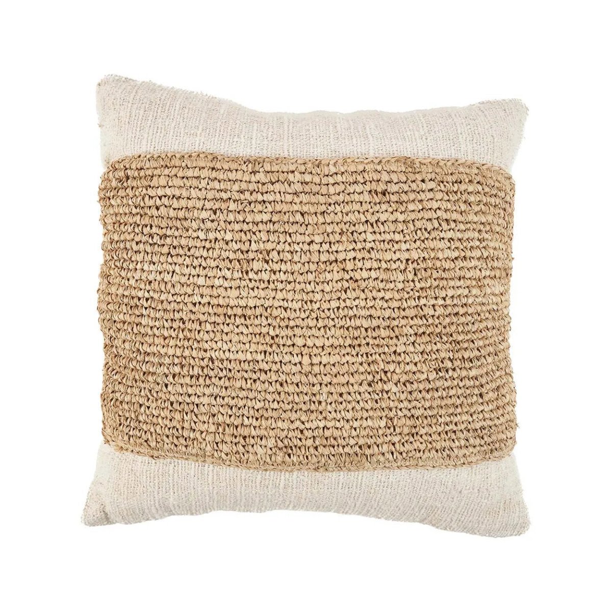 Decorative pillow with natural woven pattern on a white background