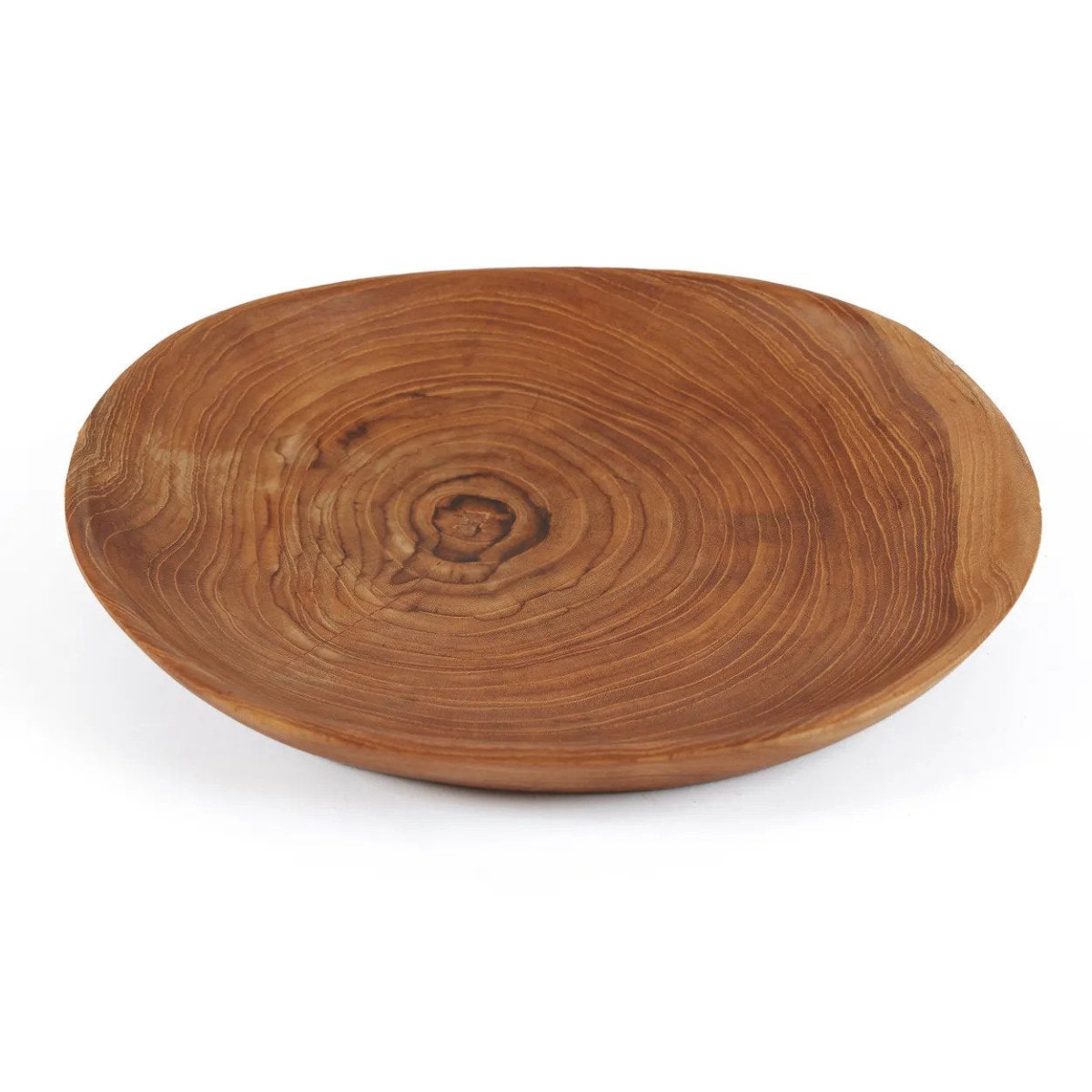 Wooden bowl with a natural grain pattern on a white background