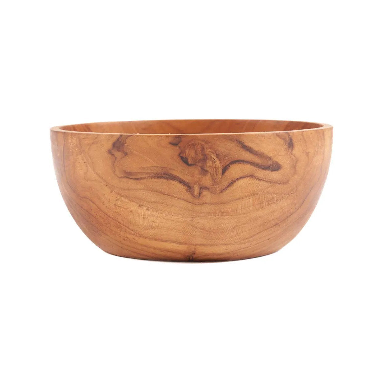 Wooden bowl with natural grain and texture on a white background