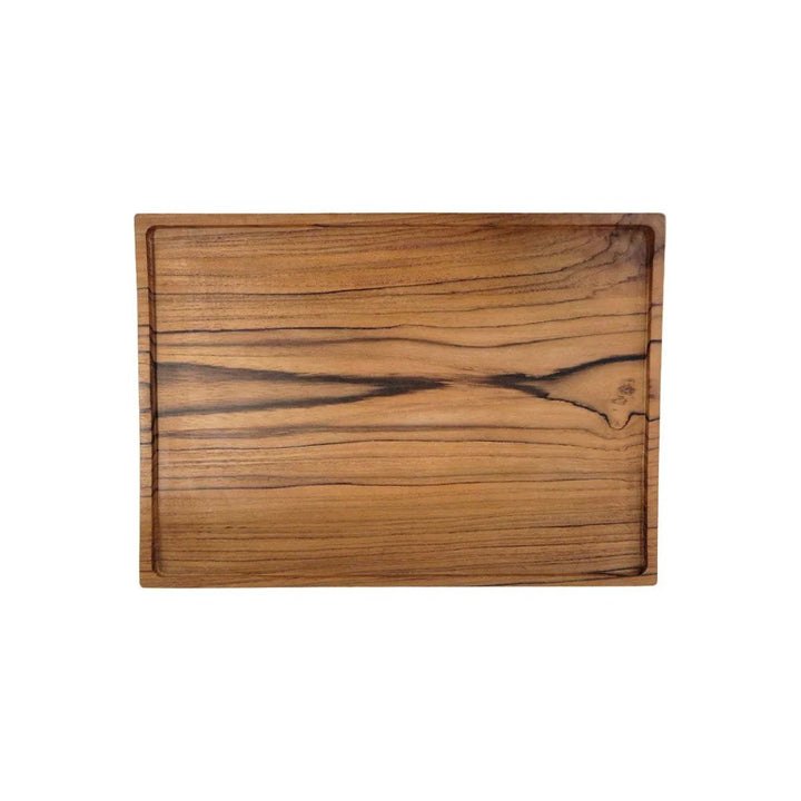 Wooden tray with a natural grain pattern on a white background