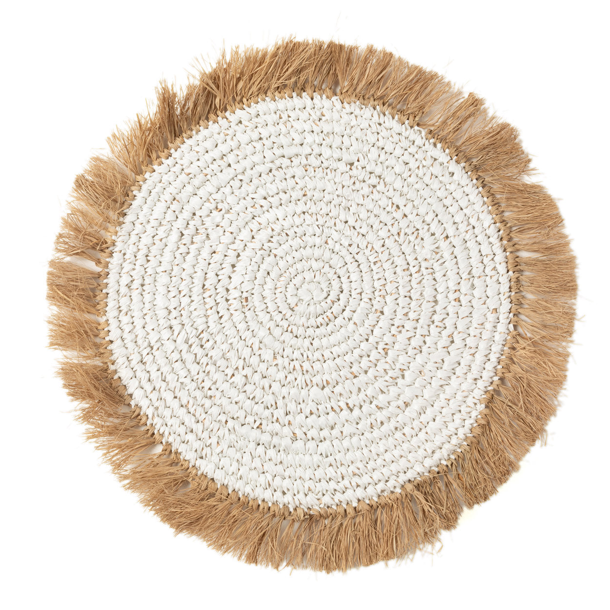 Round Raffia & Water Hyacinth Placemat – Natural with White Accent 45 cm