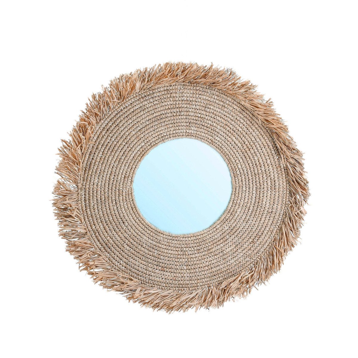 Yema Mirror – Natural Raffia | Fringed Round Wall Mirror 60x60 cm - 