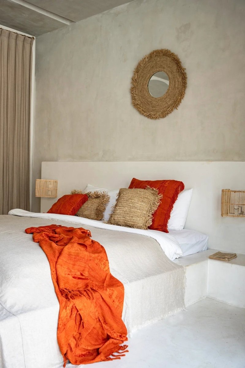 Yema Mirror – Natural Raffia | Fringed Round Wall Mirror 60x60 cm - 
