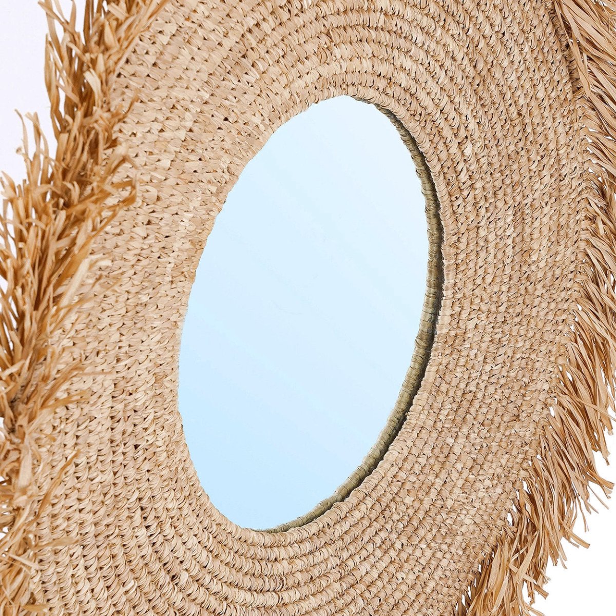 Yema Mirror – Natural Raffia | Fringed Round Wall Mirror 60x60 cm - 
