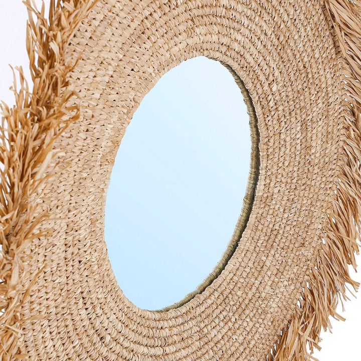 Yema Mirror – Natural Raffia | Fringed Round Wall Mirror 60x60 cm - 