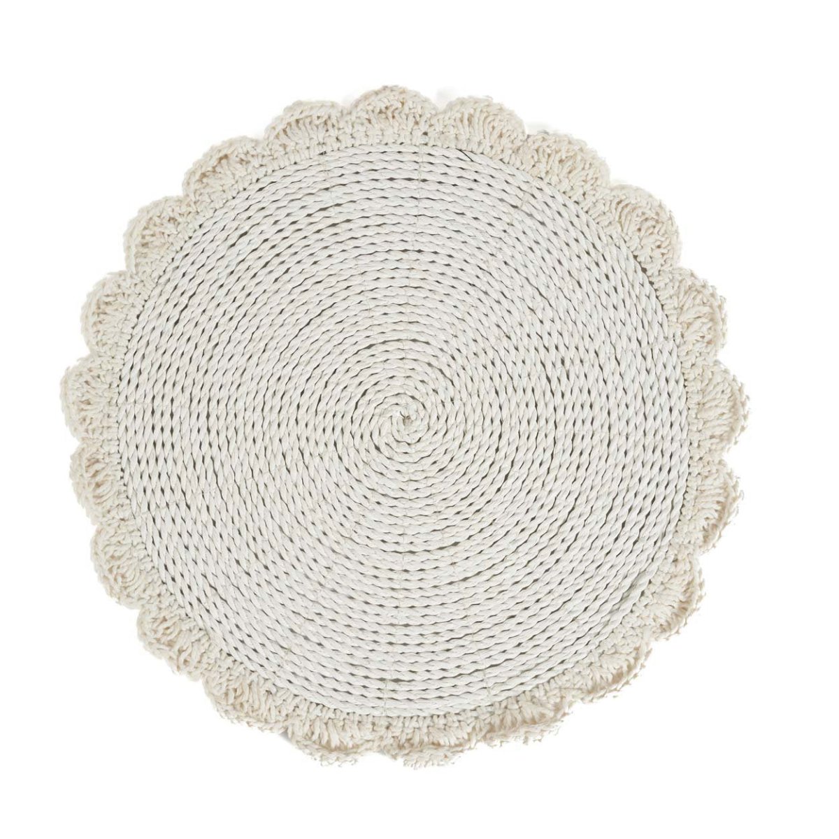 Round woven placemat on a white background