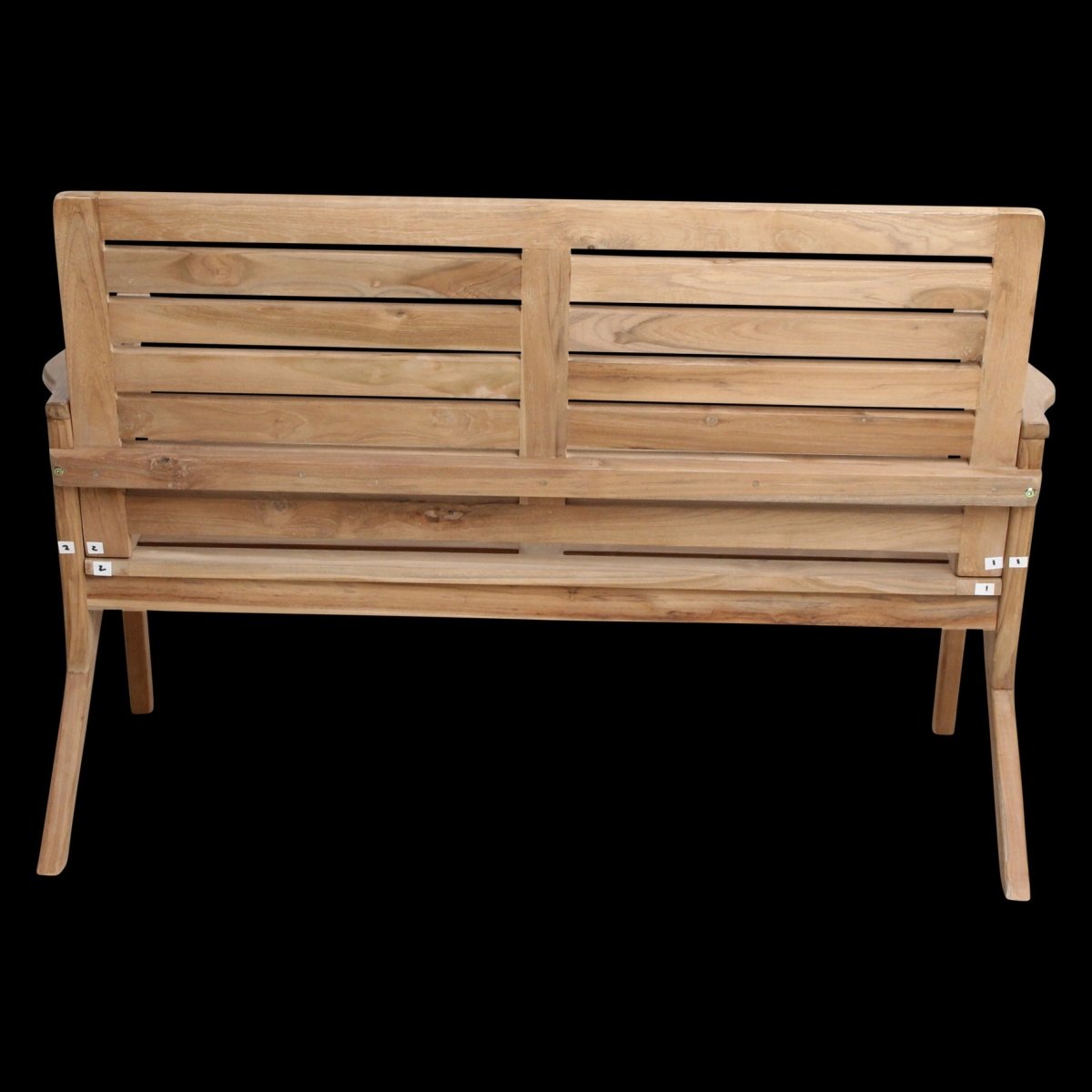 Wooden bench with slatted backrest on a white background