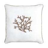 Zante Cushion by Bianco Perla, 100% white linen with coral design, 45x45cm.