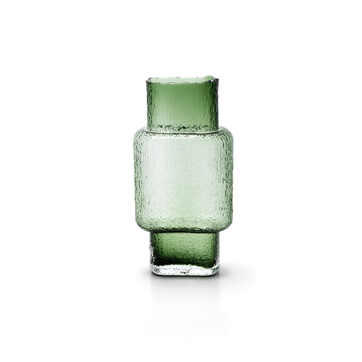 Green glass vase on a white background
