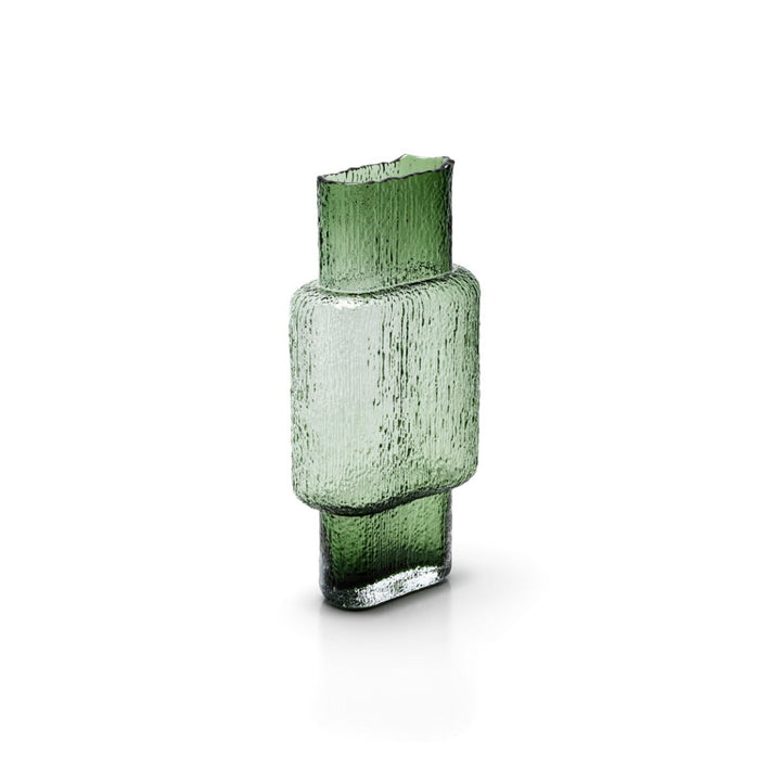 Green glass vase on a white background