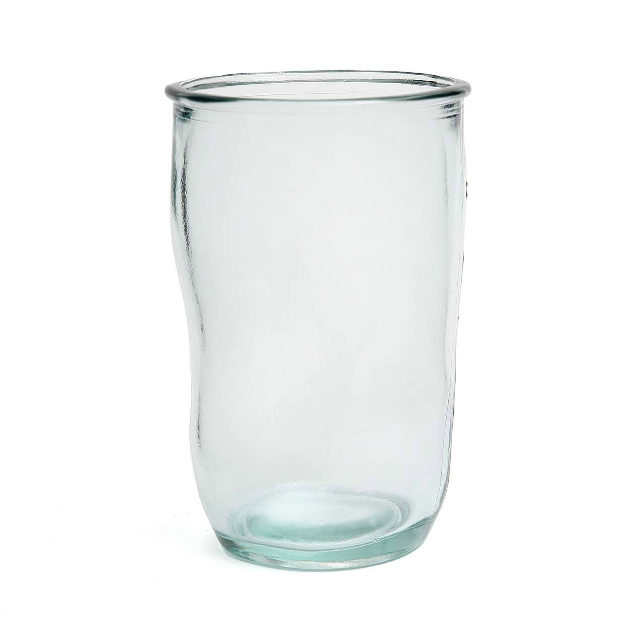 Clear glass tumbler on a white background
