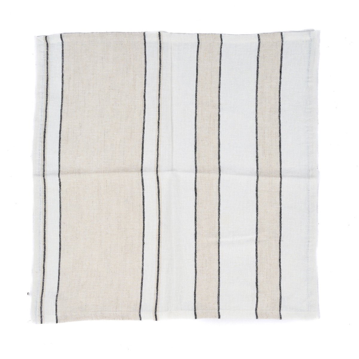 Striped fabric with black and beige lines on a white background