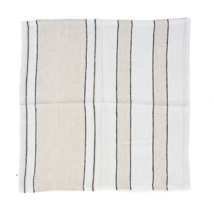 Striped fabric with black and beige lines on a white background