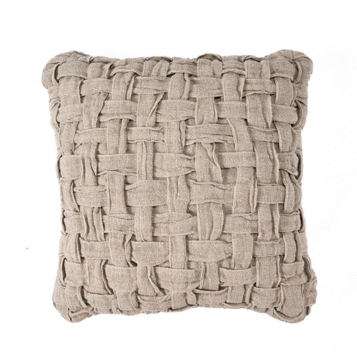 Woven beige cushion  on a white background