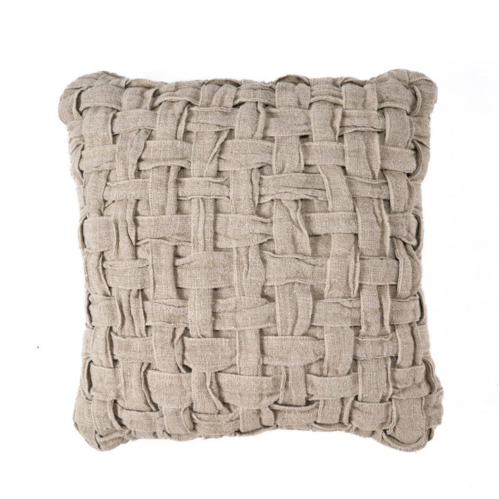 Woven beige cushion  on a white background