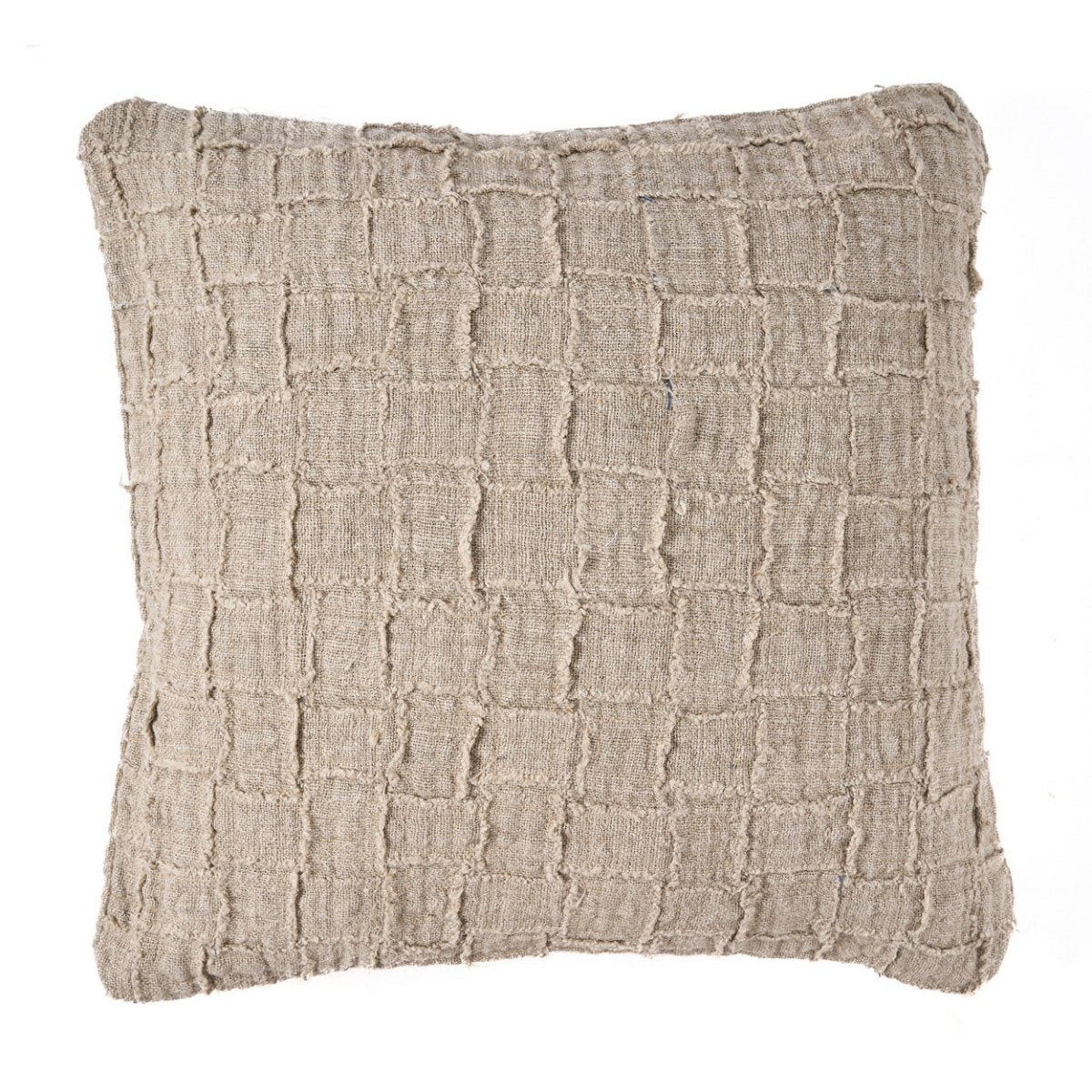 Textured beige pillow on a white background