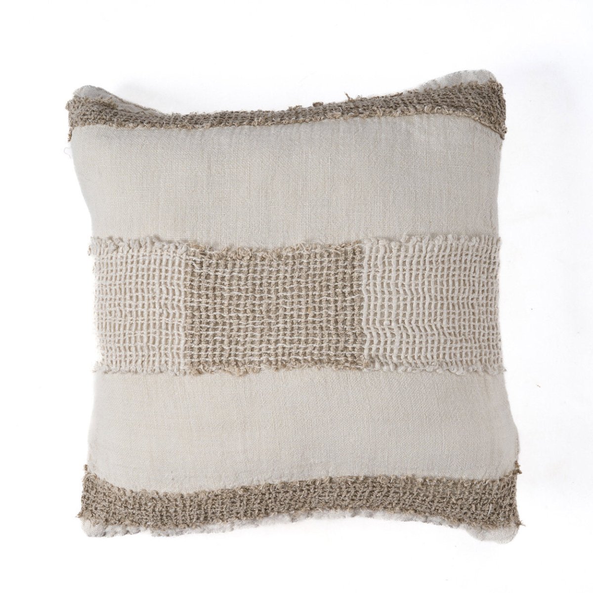 Textured pillow with natural color scheme on a white background