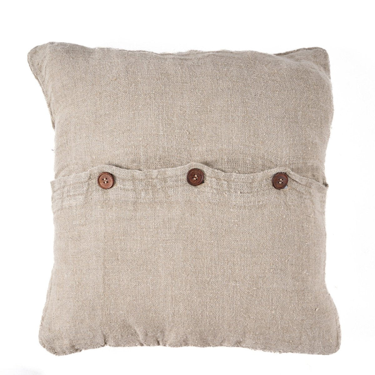 Beige pillow with button details on a white background