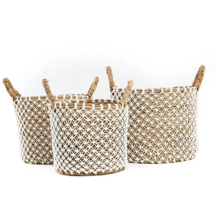 Crossed Stitched Macrame Basket – L | Seagrass & Cotton - 