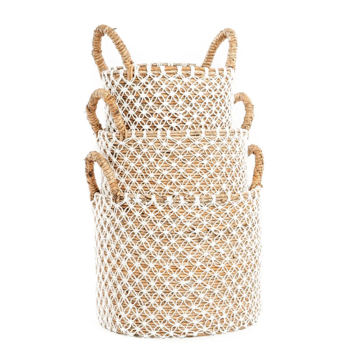Crossed Stitched Macrame Basket – L | Seagrass & Cotton - 