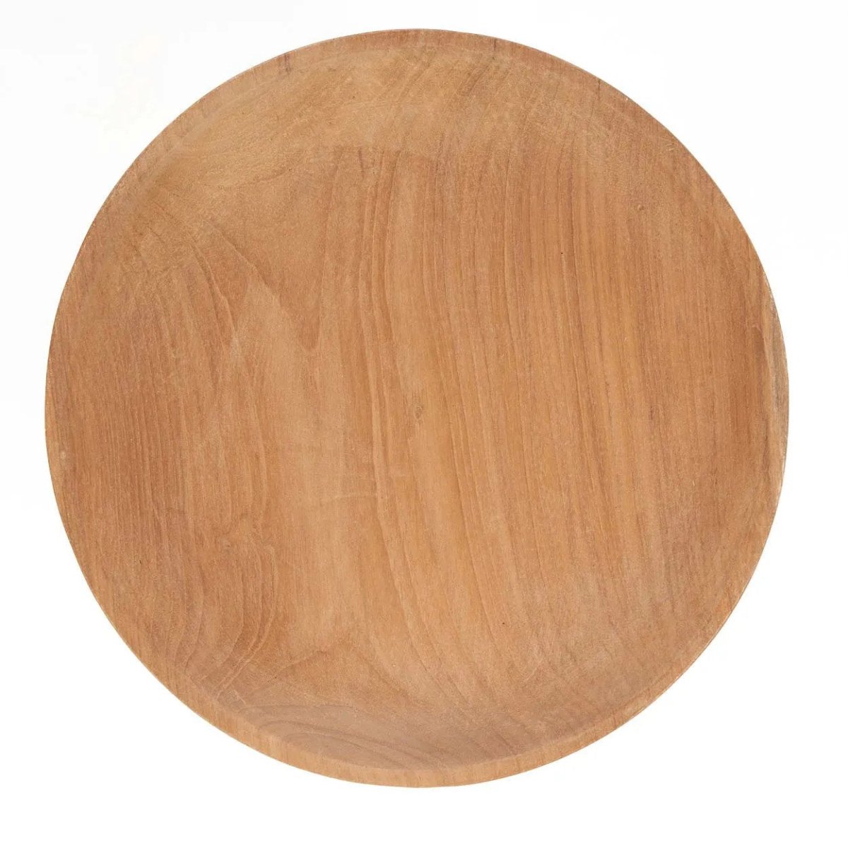 Round wooden cutting board on a white background