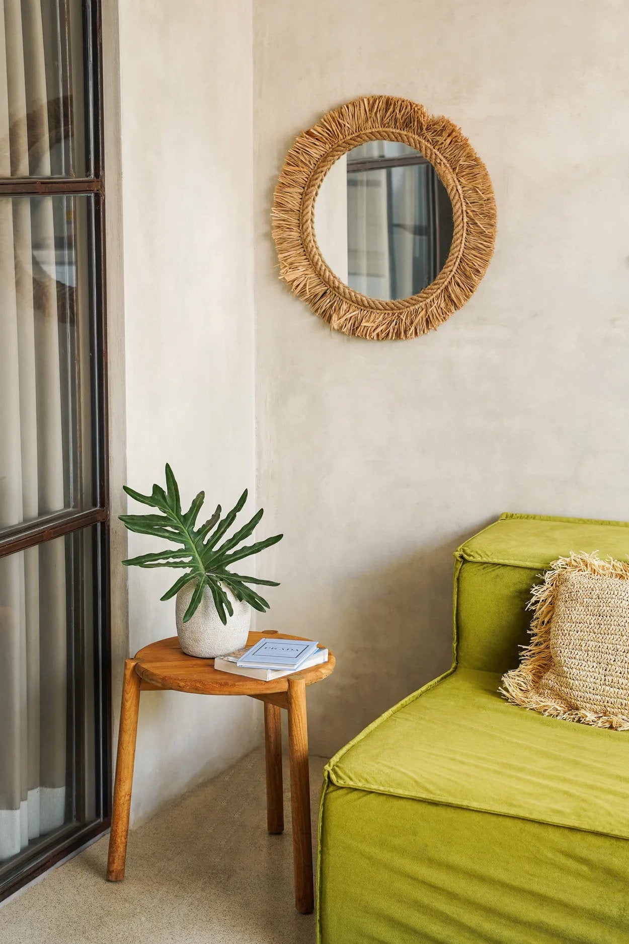 The Tahiti Mirror – Natural | Handwoven Raffia Wall Mirror