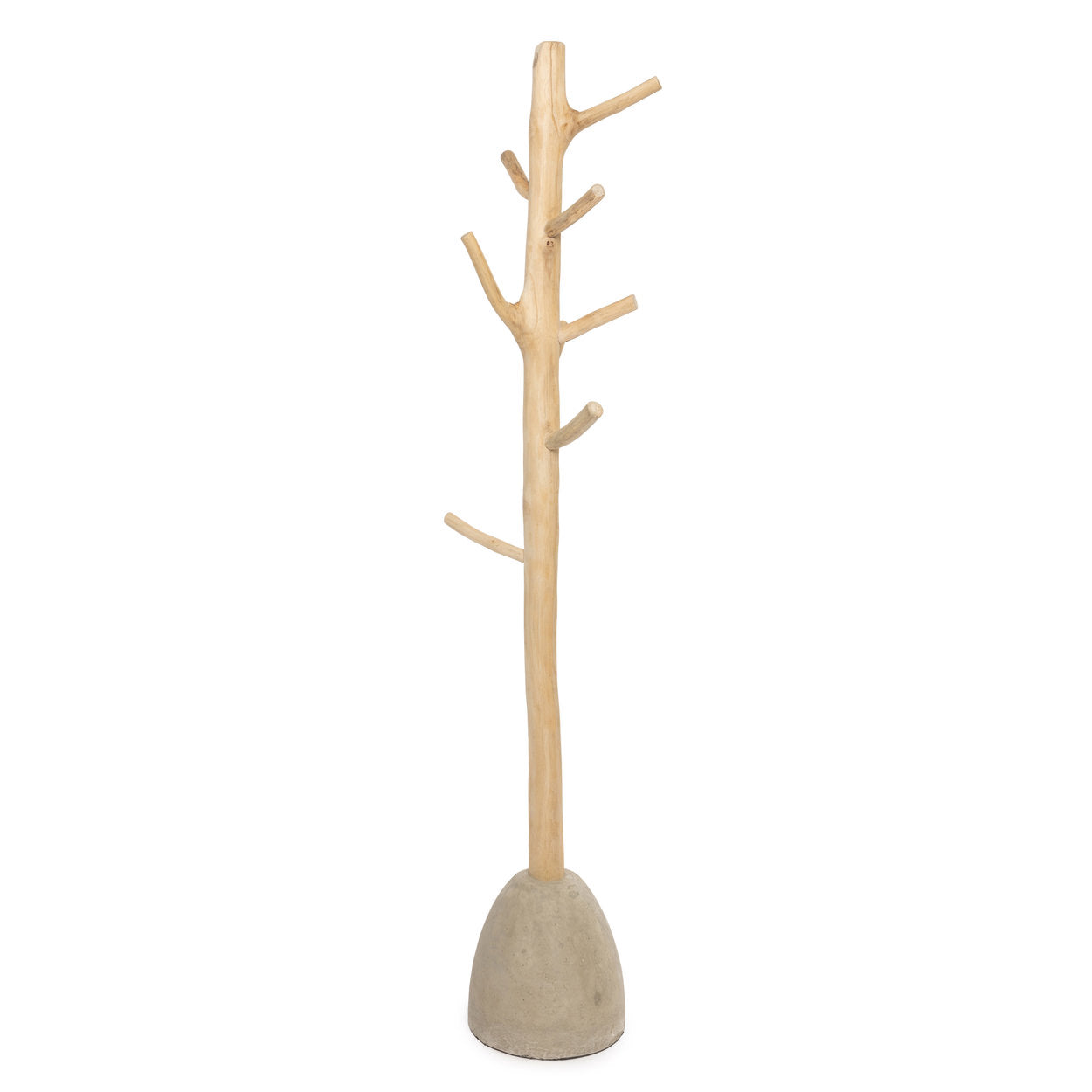 Teak Wood Clothes Hanger with Concrete Base – Natural, 150 cm