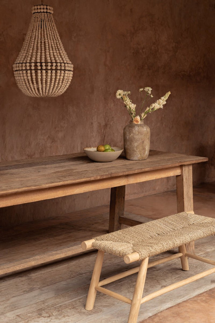 Boho Teak & Seagrass Bench | Indoor & Covered Outdoor Seating - 