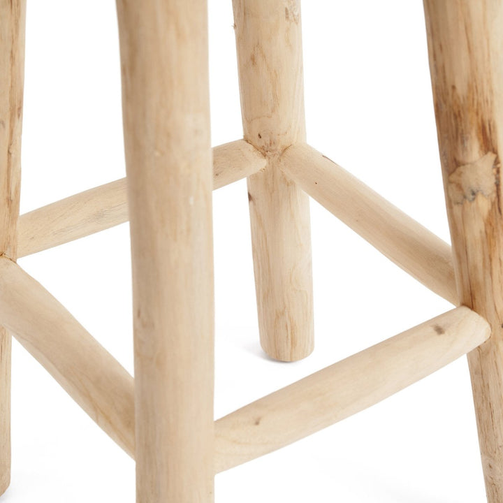 Raffia Bar Stool | Teak Wood & Handwoven Natural Seat - 