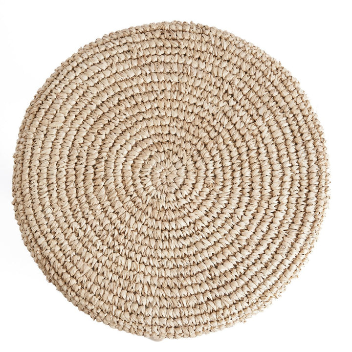 Raffia Bar Stool | Teak Wood & Handwoven Natural Seat - 