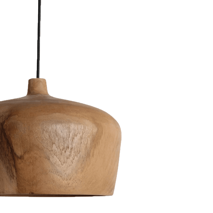 Wooden pendant light on a white background