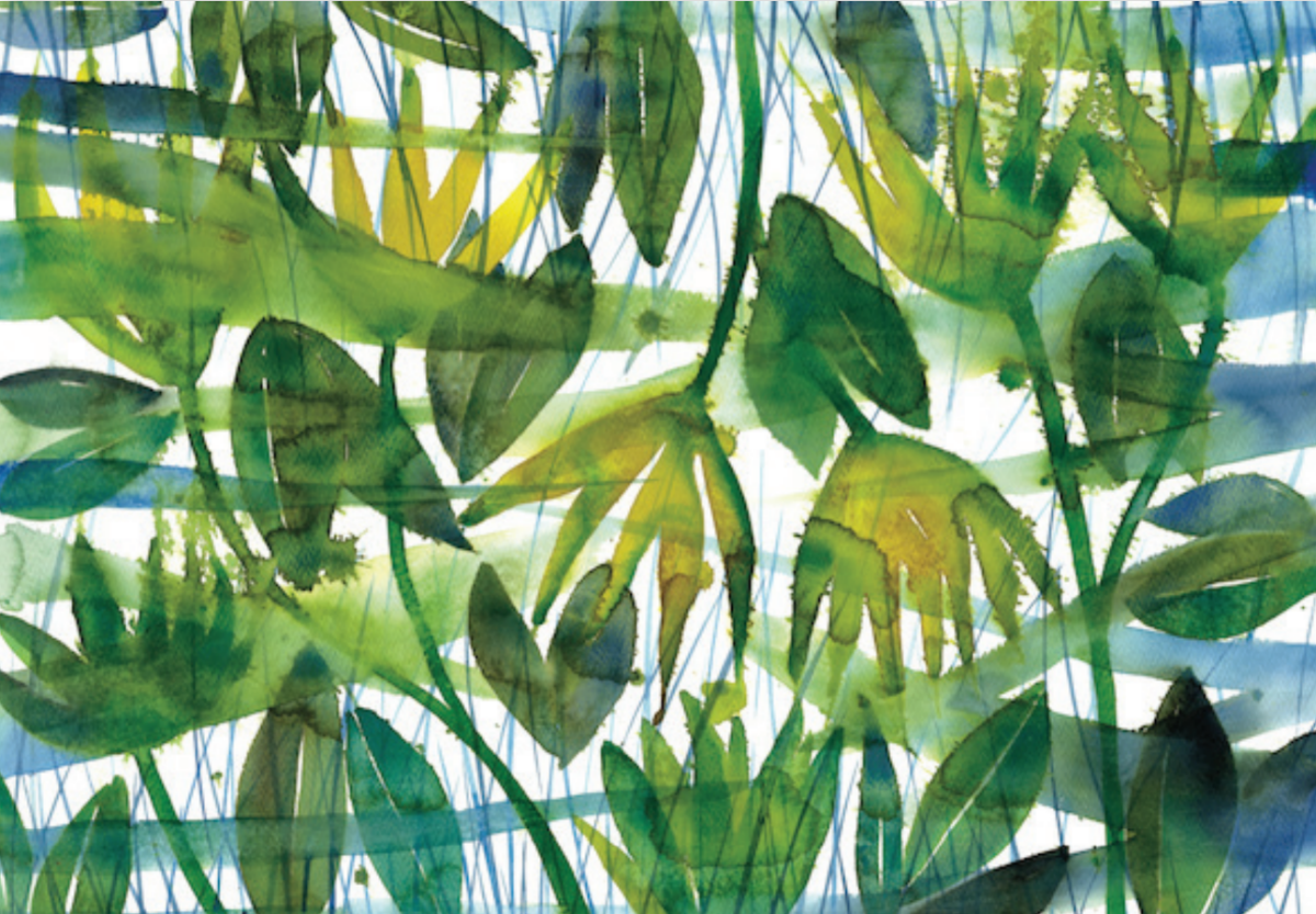 Abstract art with green and blue abstract shapes