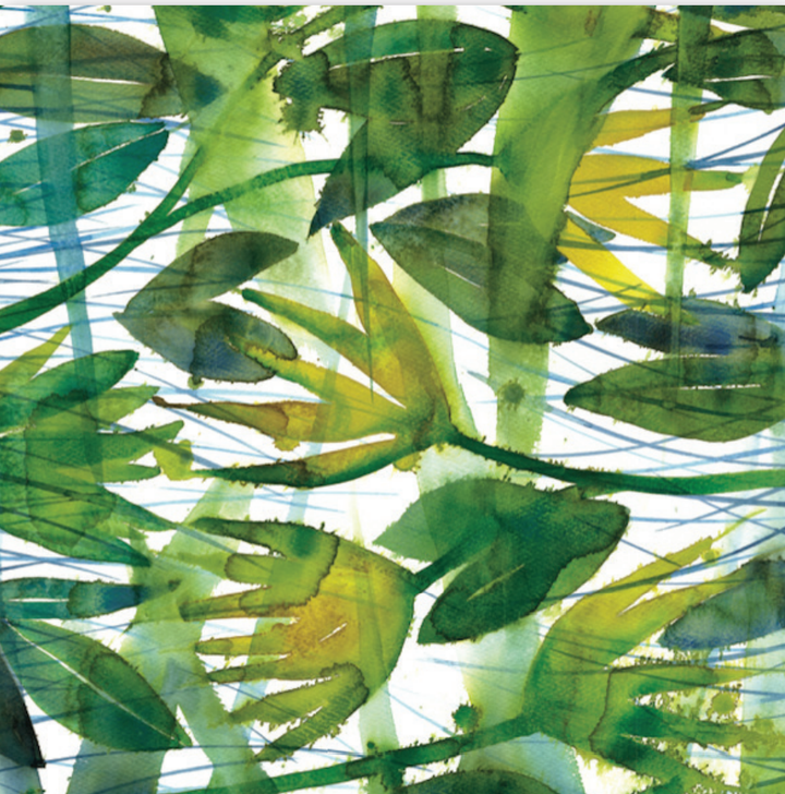 Artistic depiction of green leaves with a watercolor texture