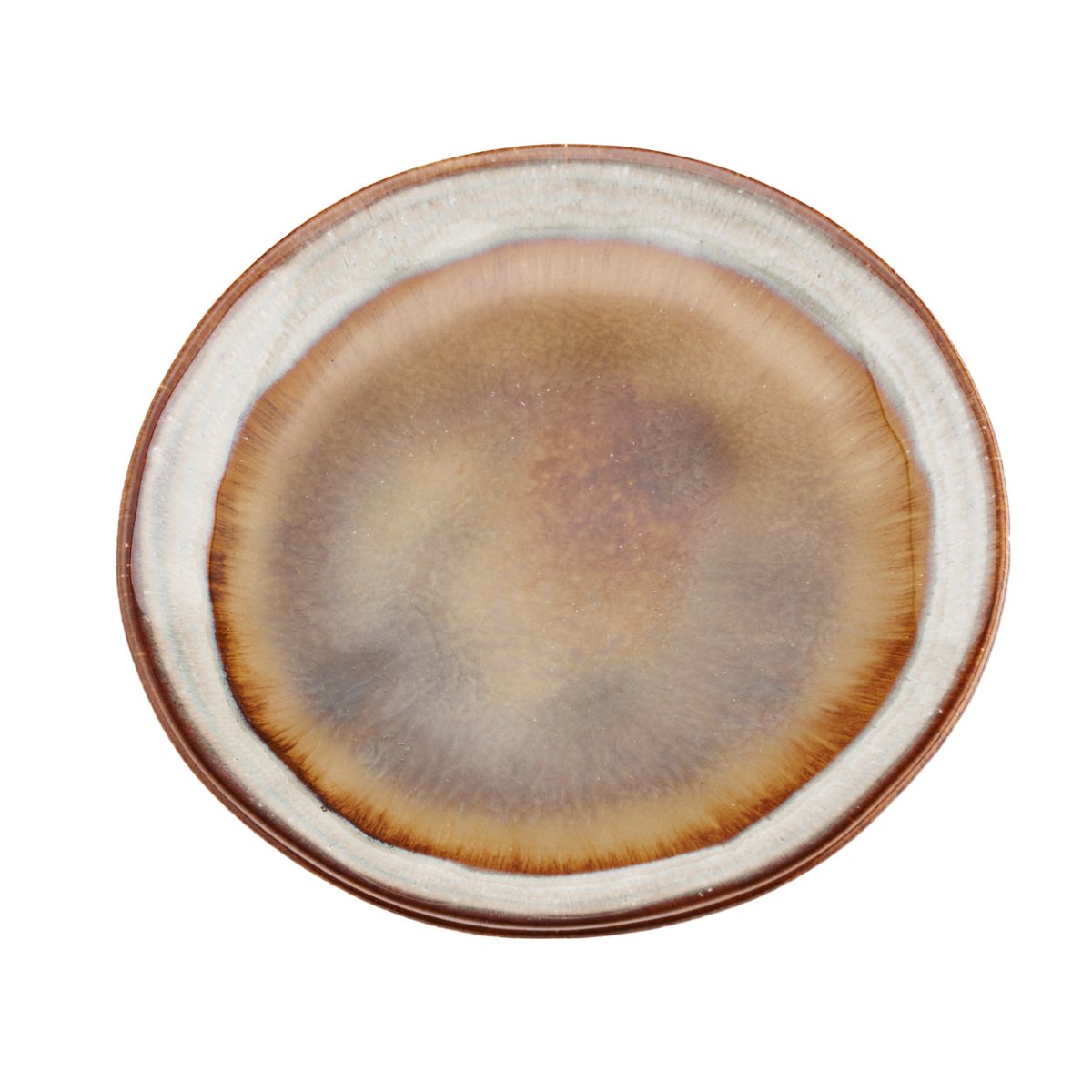 Round ceramic plate with brown and beige gradient on a white background