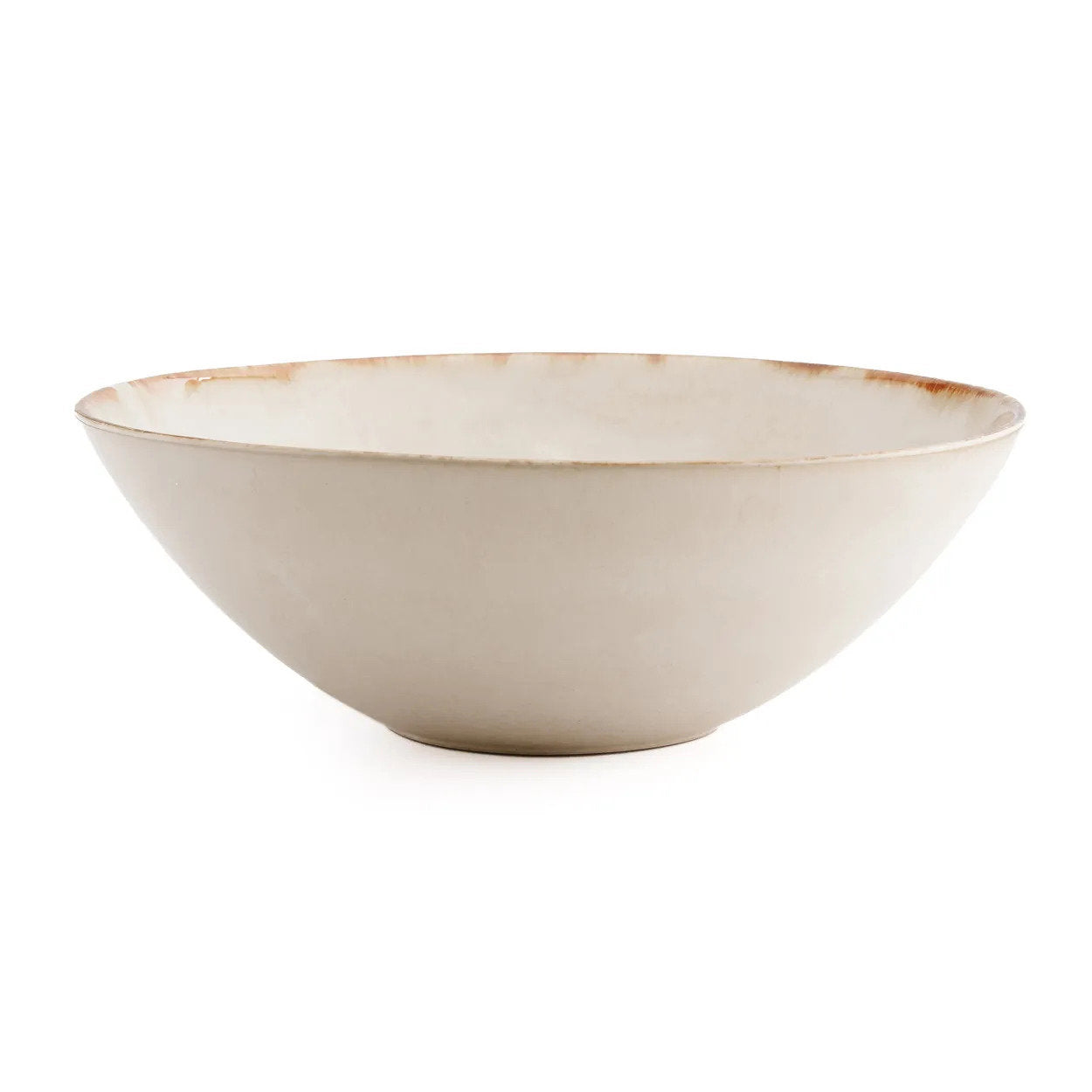 Cascais Large Serving Bowl – Handmade White Ceramic with Gold, 32 cm