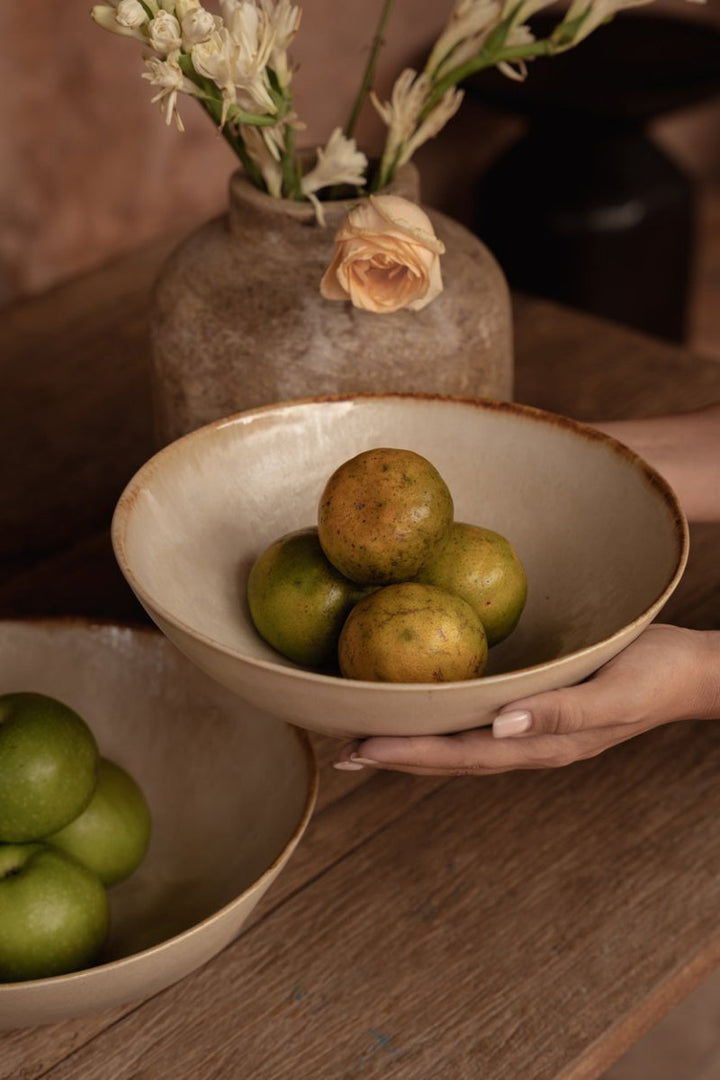 Cascais Serving Bowl – Set of 4 White Handcrafted Ceramic 27 cm - 