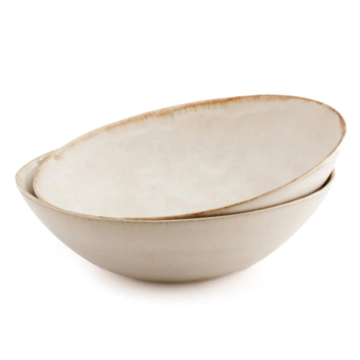 Cascais Serving Bowl – Set of 4 White Handcrafted Ceramic 27 cm - 