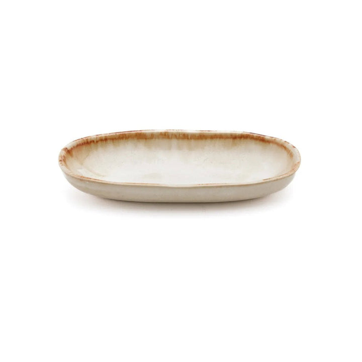 Ceramic plate with a brown rim on a white background