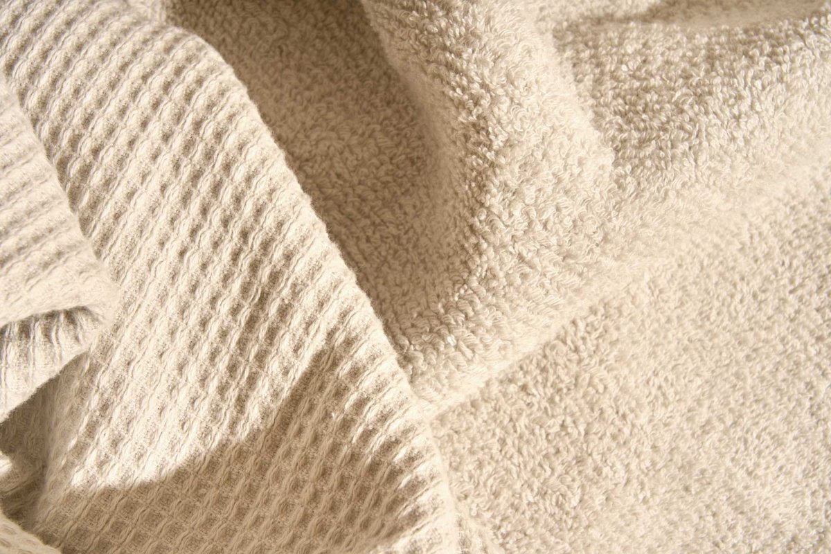 Close up of  honeycomb and terry cotton towel  