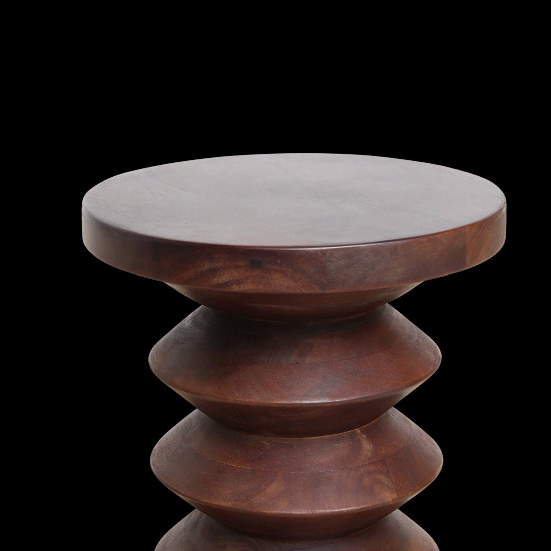 Wooden side table with tiered design on a white background