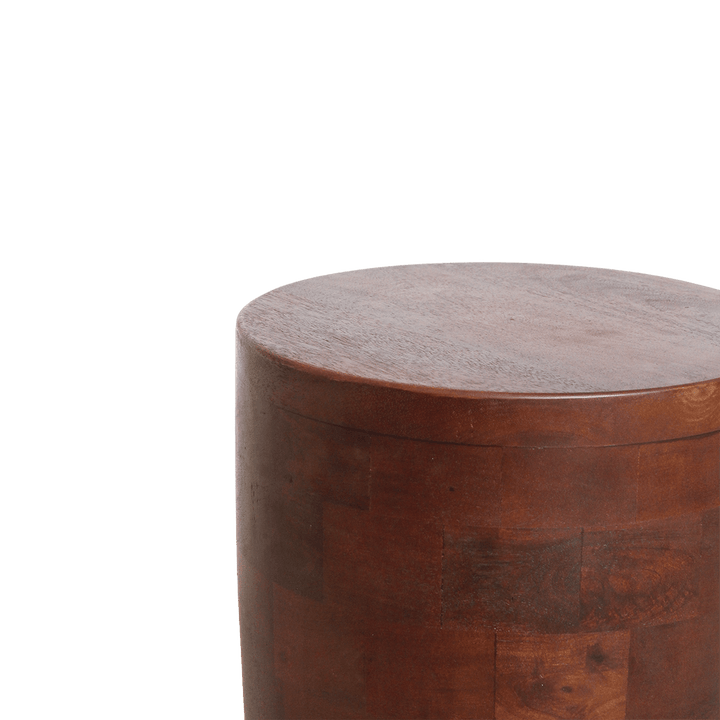 Round wooden stool on a white background