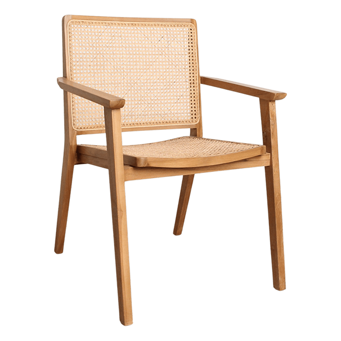 Nova Teak Dining Chair with Armrests – Rattan Cane – Set of 2 - 