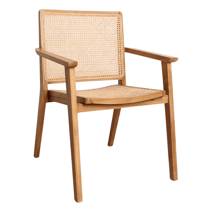 Nova Teak Dining Chair with Armrests – Rattan Cane – Set of 2 - 