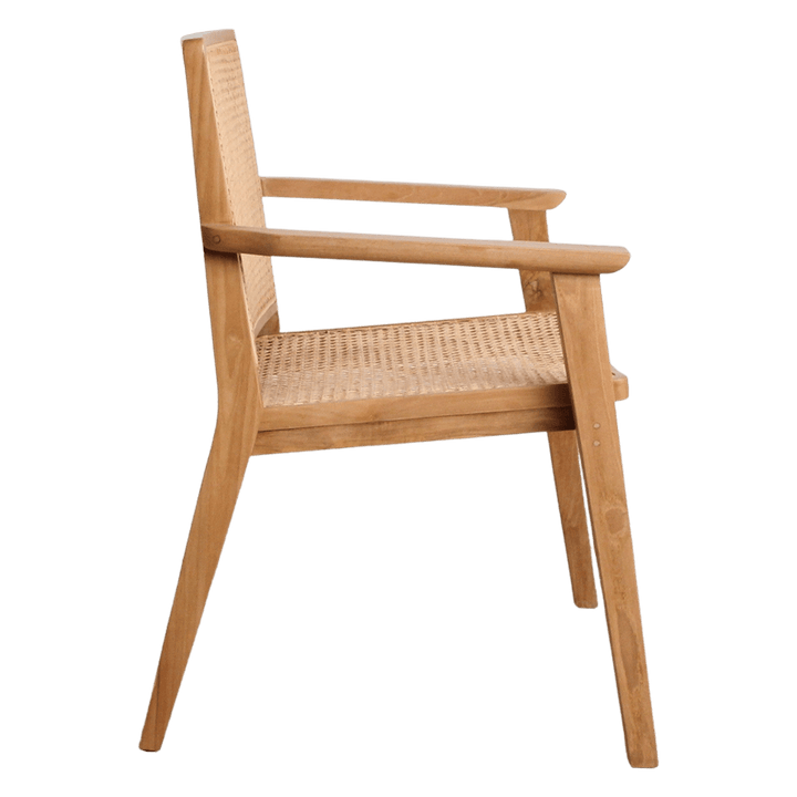 Nova Teak Dining Chair with Armrests – Rattan Cane – Set of 2 - 