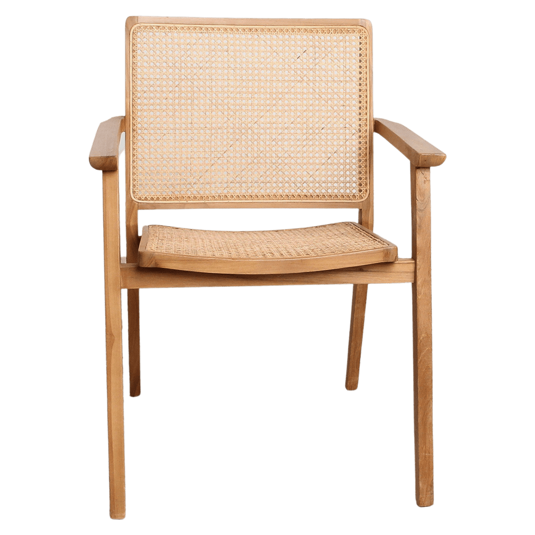 Nova Teak Dining Chair with Armrests – Rattan Cane – Set of 2 - 